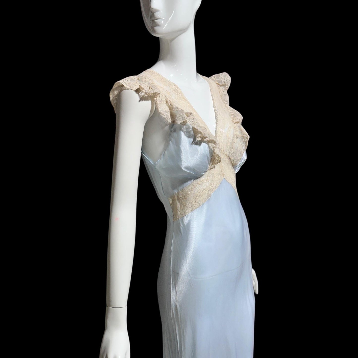 1940s vintage nightgown slip dress, INTERNATIONAL, dusty blue rayon lingerie dress