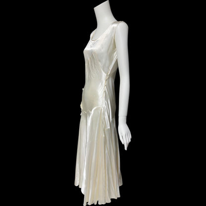 1940s vintage wedding dress, shimmering white satin tea length bridal ball gown