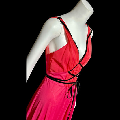SCHIAPARELLI, vintage 1950s nightgown slip dress, shocking pink and lipstick red full length slip dress, Grecian Goddess gown