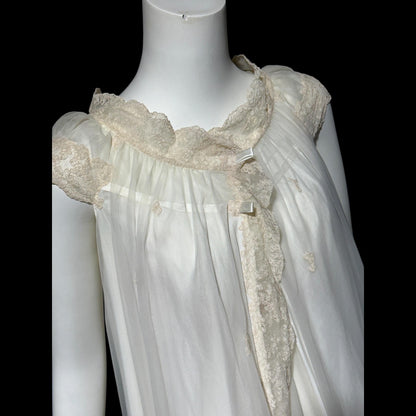 SAKS FIFTH AVENUE, vintage 1950s peignoir set, sheer white bridal nightgown slip dress and dressing gown