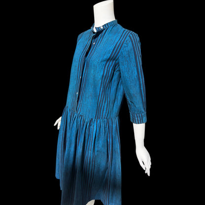 MARIMEKKO vintage 1960s day dress, Suomi Finland cotton shirt dress, Blue black stripe