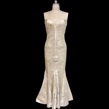 EAVIS & BROWN vintage 1990s evening dress, Beaded all silk strapless mermaid slip dress