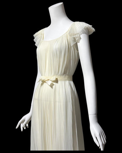 VANITY FAIR Julius Garfinckel, vintage 1940s Ivory sheer chiffon lace pleated Grecian goddess gown