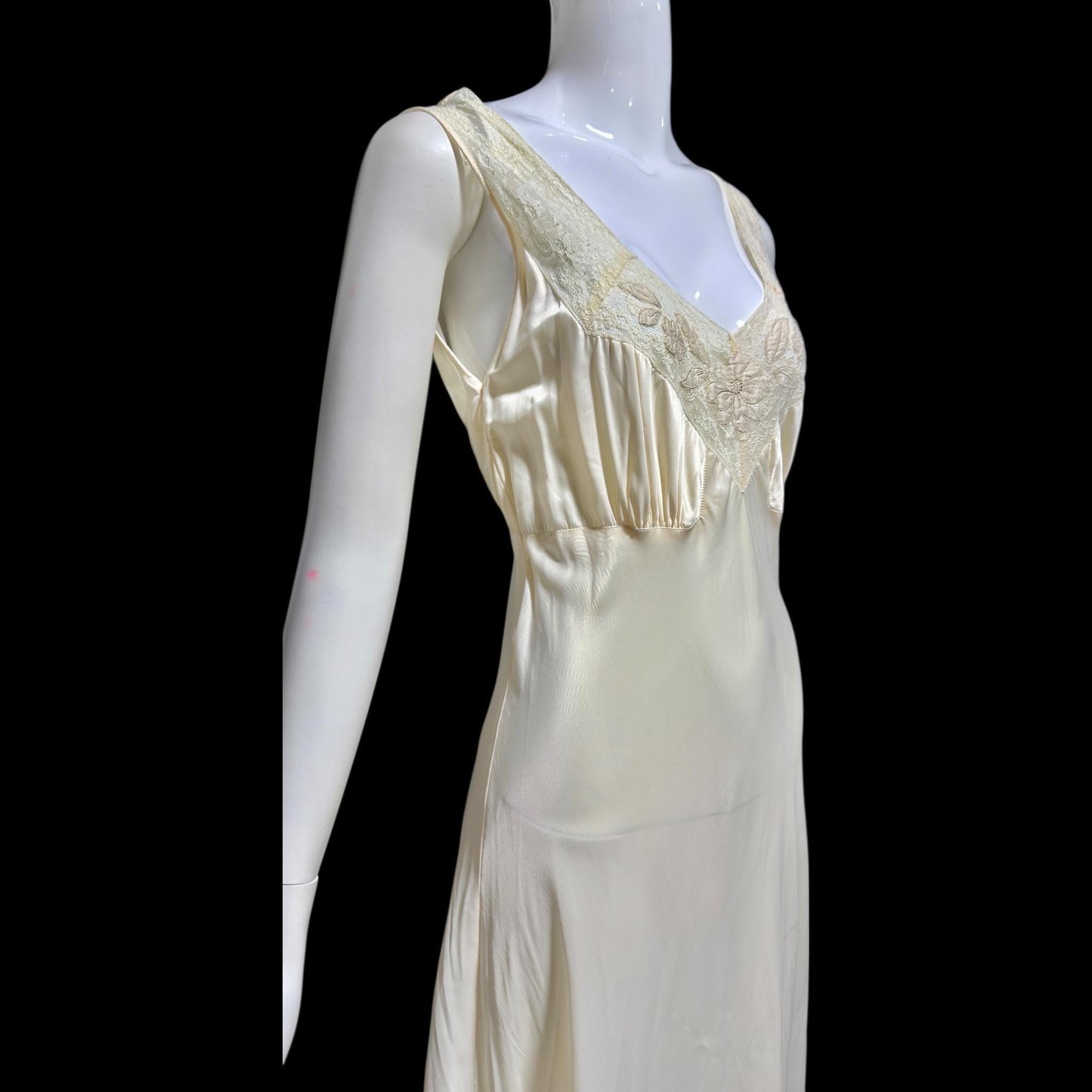 LAURA LANE Vintage Nightgown slip dress, 1940s pearly white satin Lingerie Dress, Medium