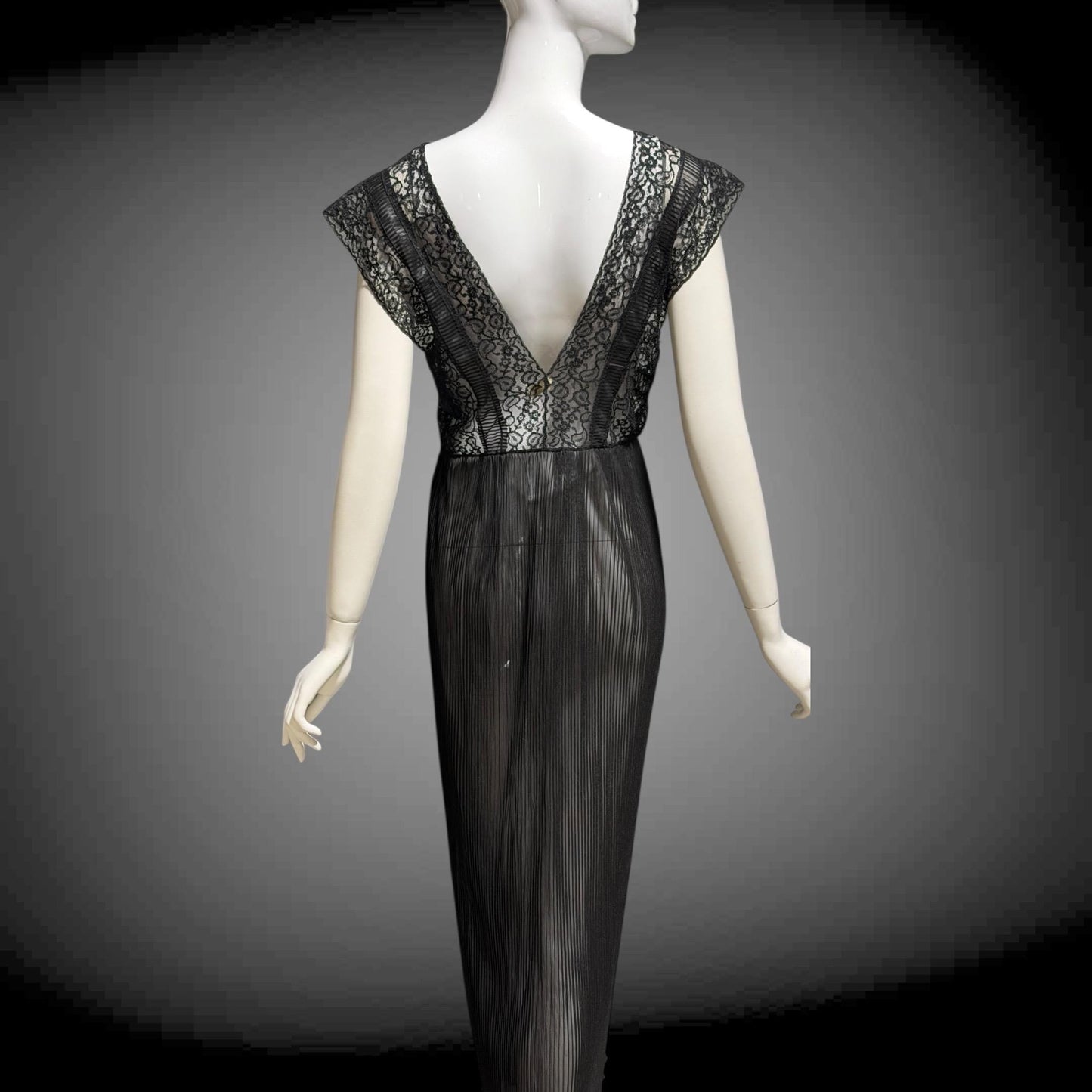 MYRA JOY Vintage 1950s Nightgown Lingerie Dress: Sheer Black Nylon Lace Slip Dress