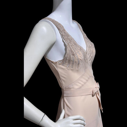 PEONY vintage 1950s Silk Nightgown slip dress, Dusty Pink bias cut hand embroidered gown