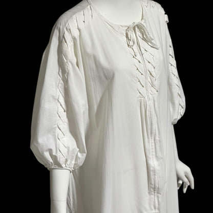 KEYLOUN, vintage 1970s caftan dress,  white cotton zip front Hippie Boho Kaftan Dress