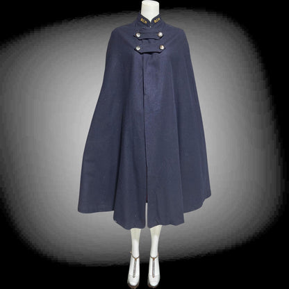 1940s vintage nurses cape, Collegiate Cap & Gown, WWII Navy Blue and red wool Nurses Cape