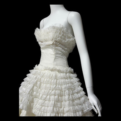 1950s vintage wedding gown, Custom Made white tiered lace cupcake dress ball gown
