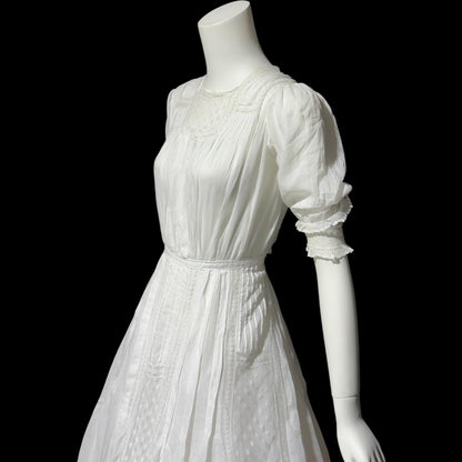 1900s Antique Victorian wedding dress, vintage white batiste cotton gown, Edwardian bride
