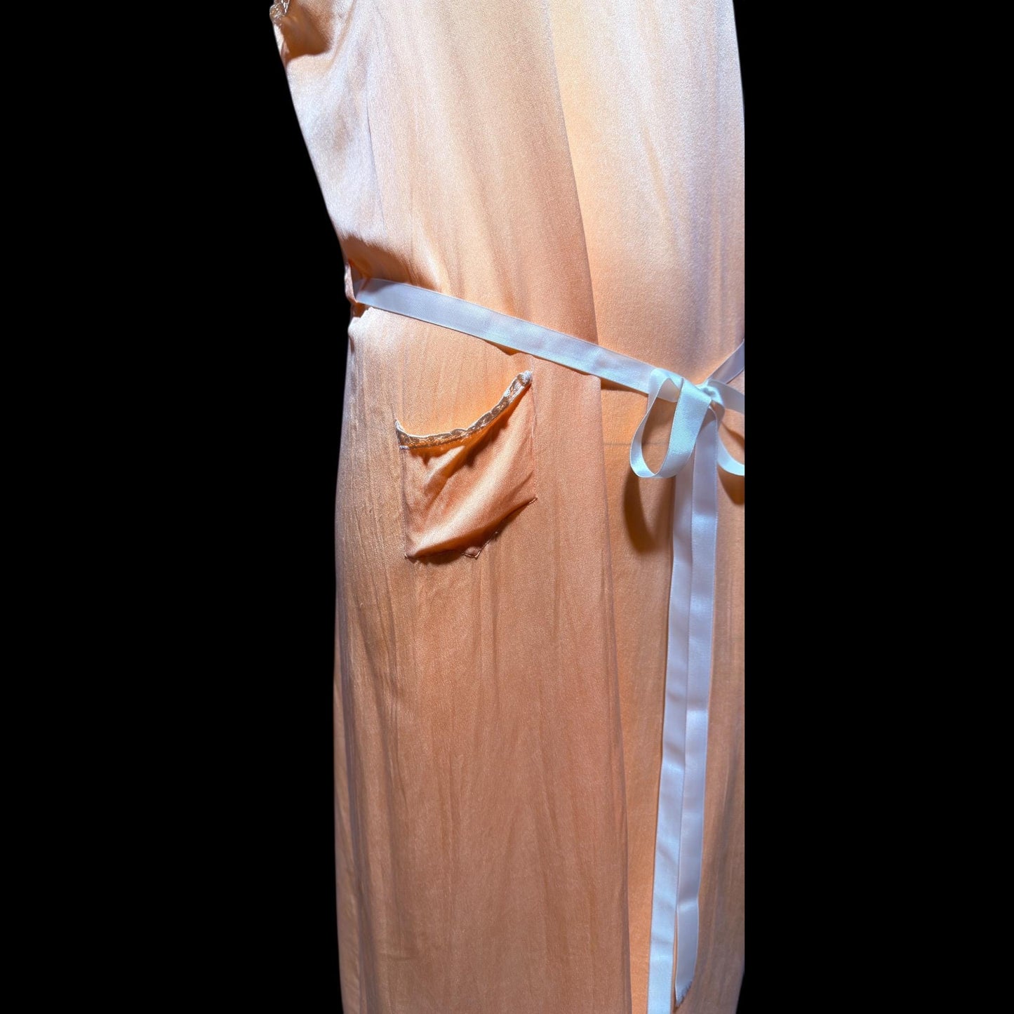1920s vintage nightgown slip dress, peach sorbet silk shift lingerie dress