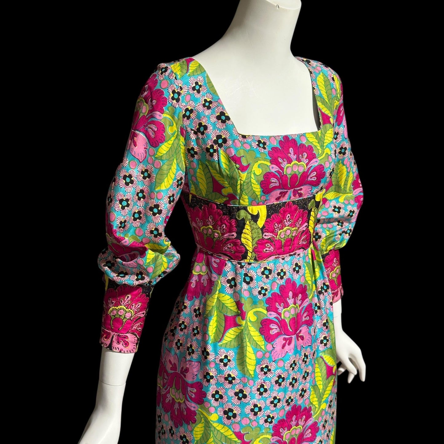 DESIGN THAI BANGKOK, Bergdorf Goodman, vintage 1960s dress, 100% silk floral maxi dress