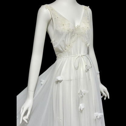 BEAU MONDE vintage 1950s slip dress, Max Schwartz ethereal sheer white double layer chiffon