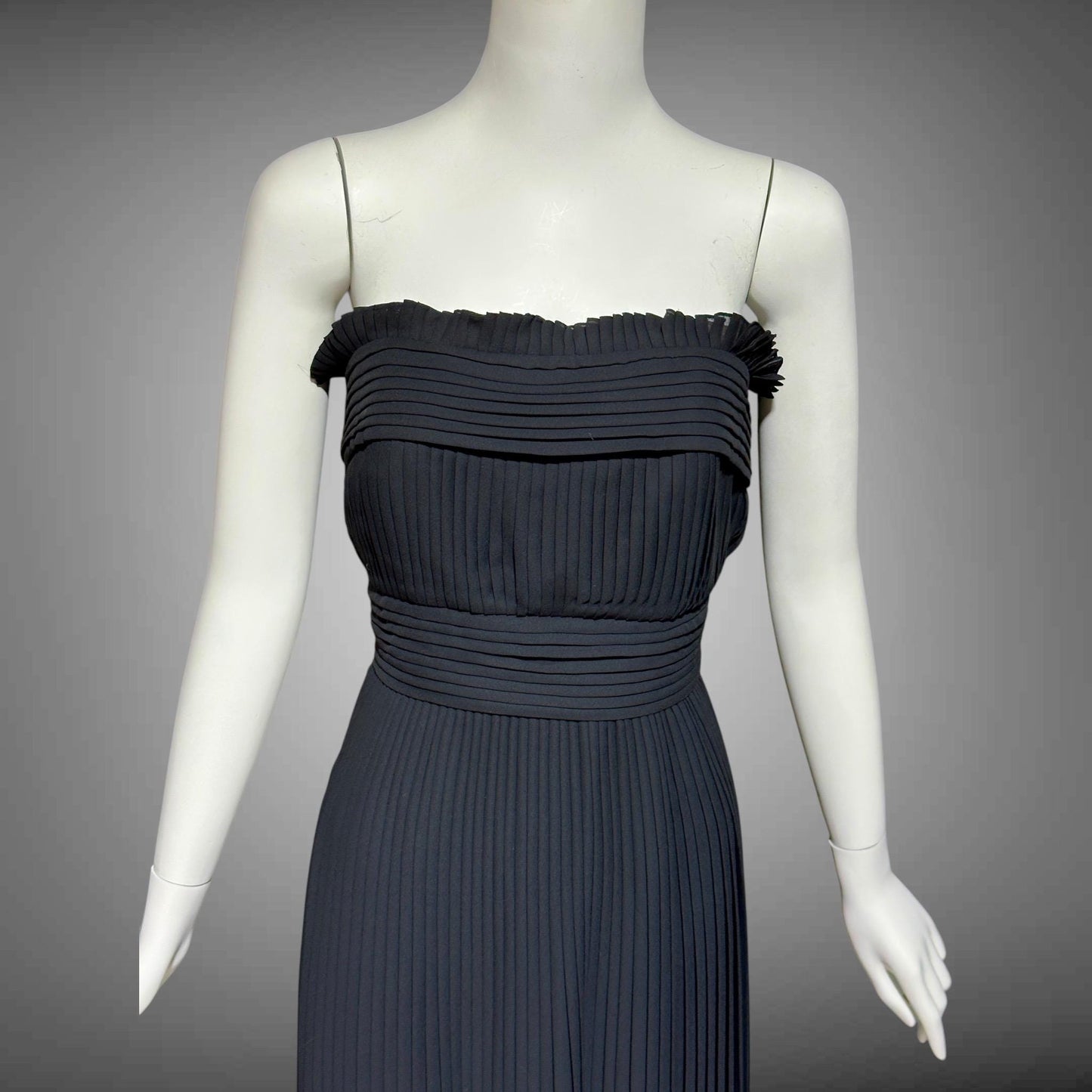 PILAR ROSSI COUTURE evening dress, vintage 1990s strapless pleated black gown
