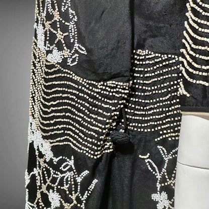 HOUSE OF ADAIR, vintage 1920s party dress, black and white shift beaded flapper dress, heavy beading