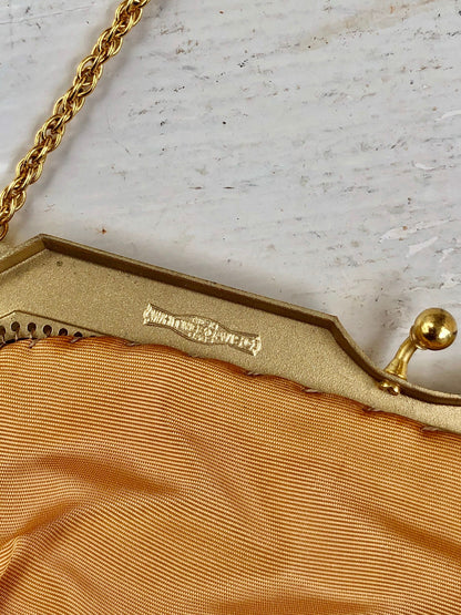 WHITING & DAVIS vintage 1960s mesh bag purse, gold mesh dance evening bag