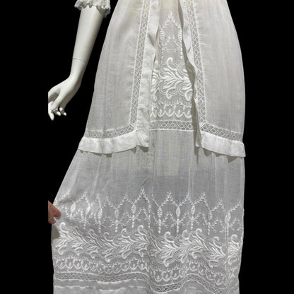 1900s Antique Victorian wedding dress, vintage white batiste cotton gown, Edwardian bride