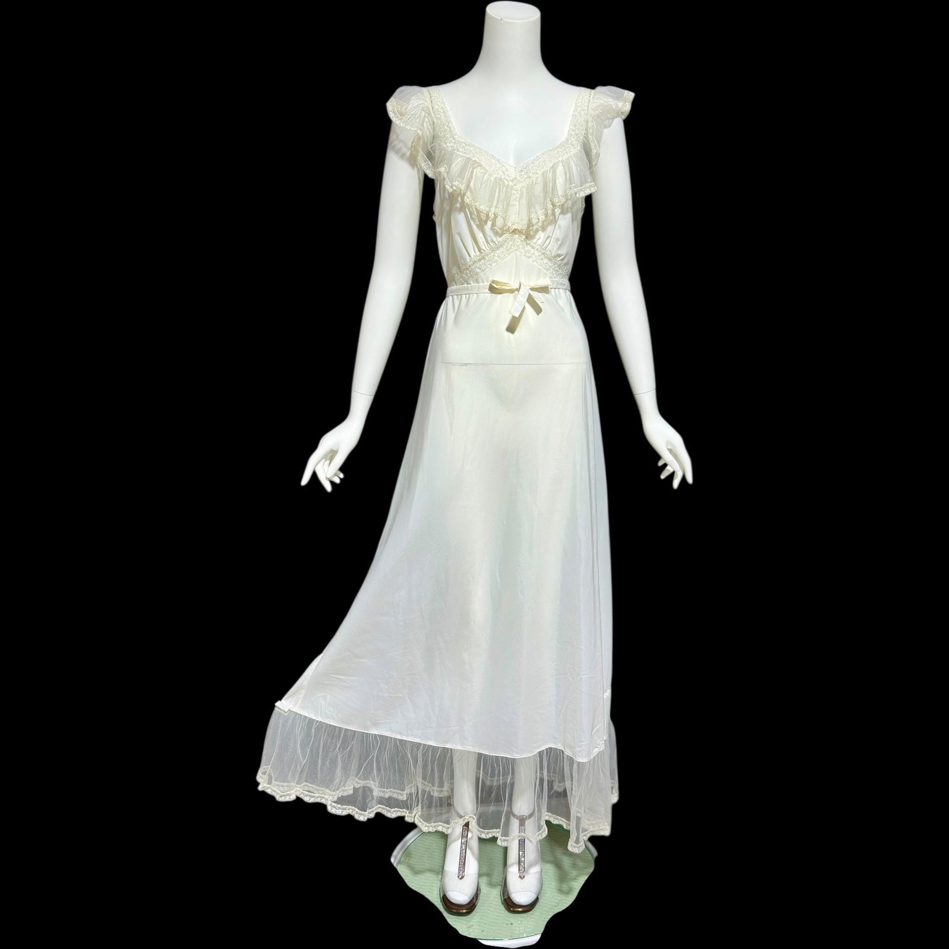 WONDER MAID, vintage 1940s nightgown slip dress, white nylon slip dress