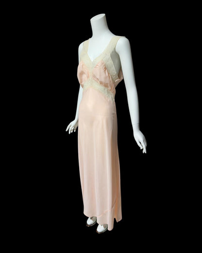 1940s vintage Nightgown slip dress, Custom Made pink bias cut lacy slip dress