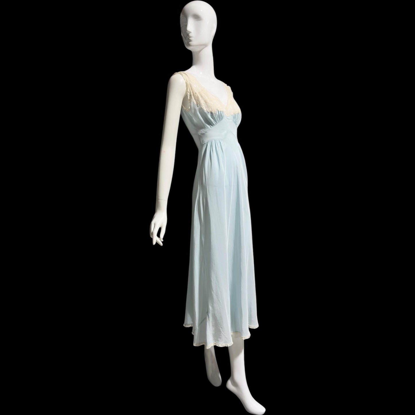 TROUSSEAUX vintage 1940s nightgown slip dress, powder blue rayon lingerie dress, full length
