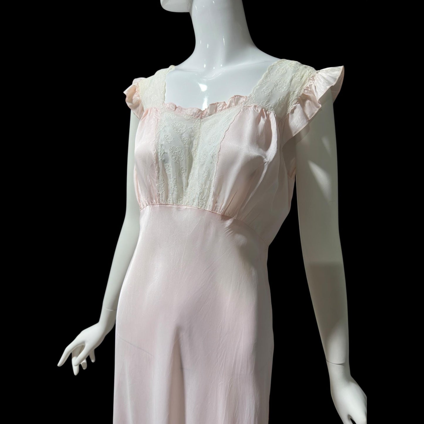 1940s Pink bias cut Nightgown: Vintage Pale pink Old Hollywood Slip Dress
