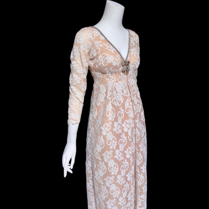 LILLIE RUBIN COLLECTION 700, vintage 1960s evening dress gown, white lace regency style formal gown