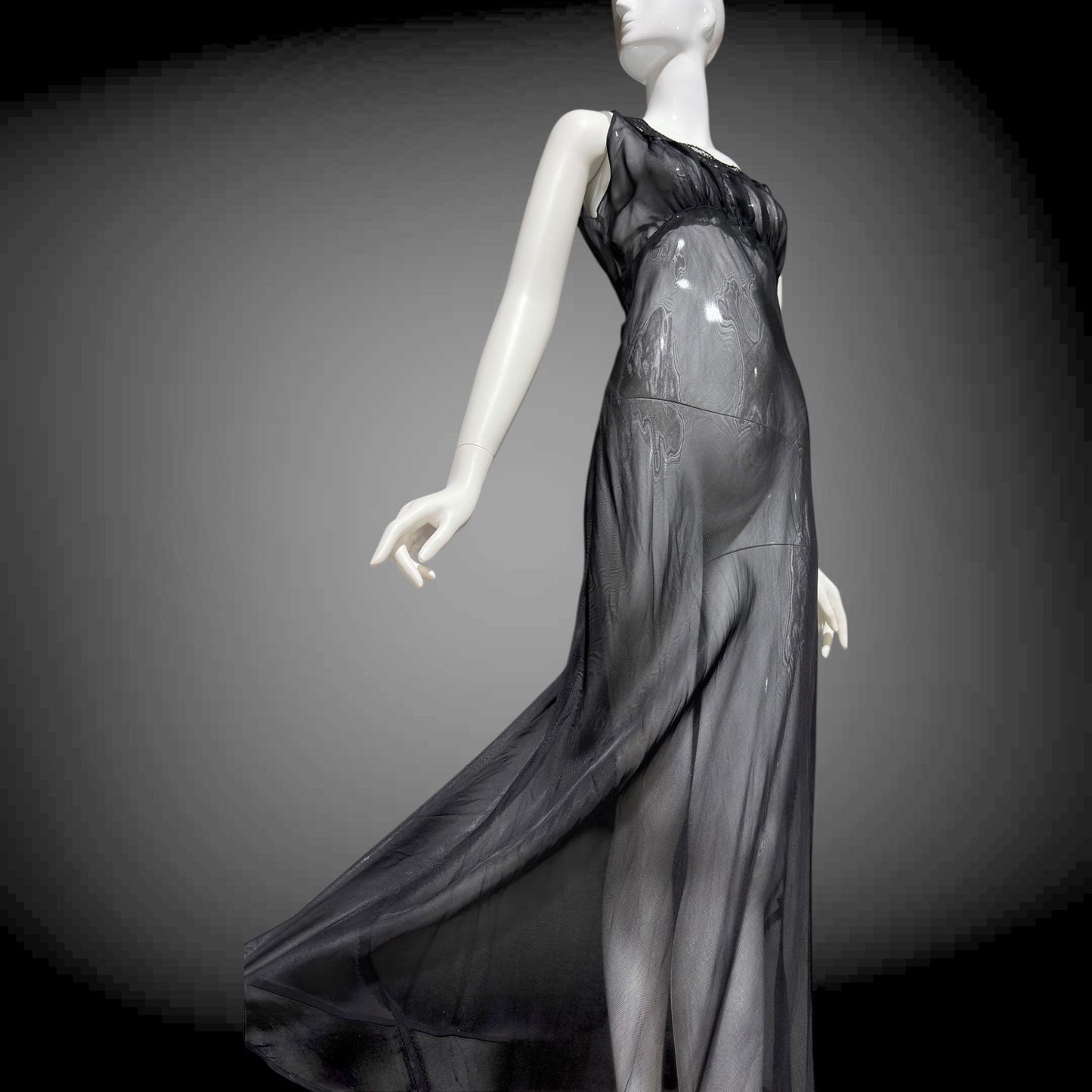 1930s vintage Nightgown slip dress, sheer sultry black night dress, bias cut with lace