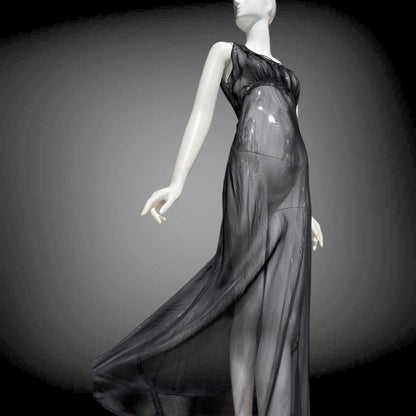 1930s vintage Nightgown slip dress, sheer sultry black night dress, bias cut with lace