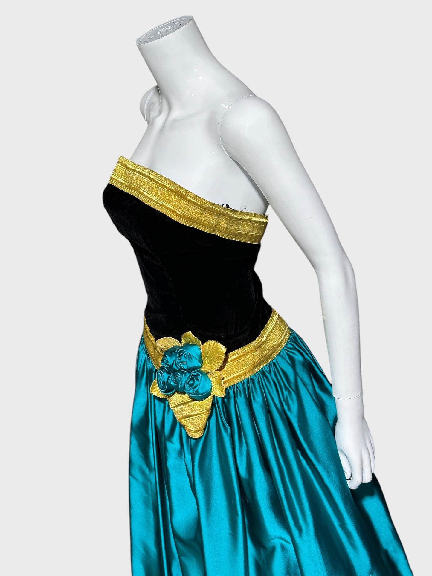 EUGENE ALEXANDER for Neiman Marcus, 1980s evening dress, black & teal rosette ball gown