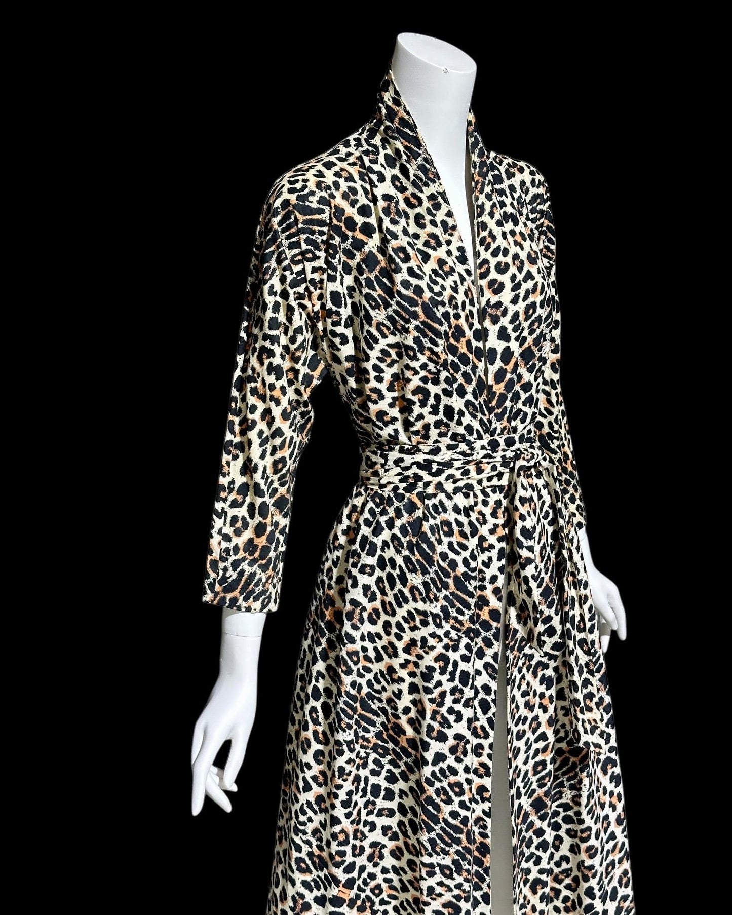 MAXAN vintage 1950s evening swing coat, cotton animal print duster cocktail wrap dress