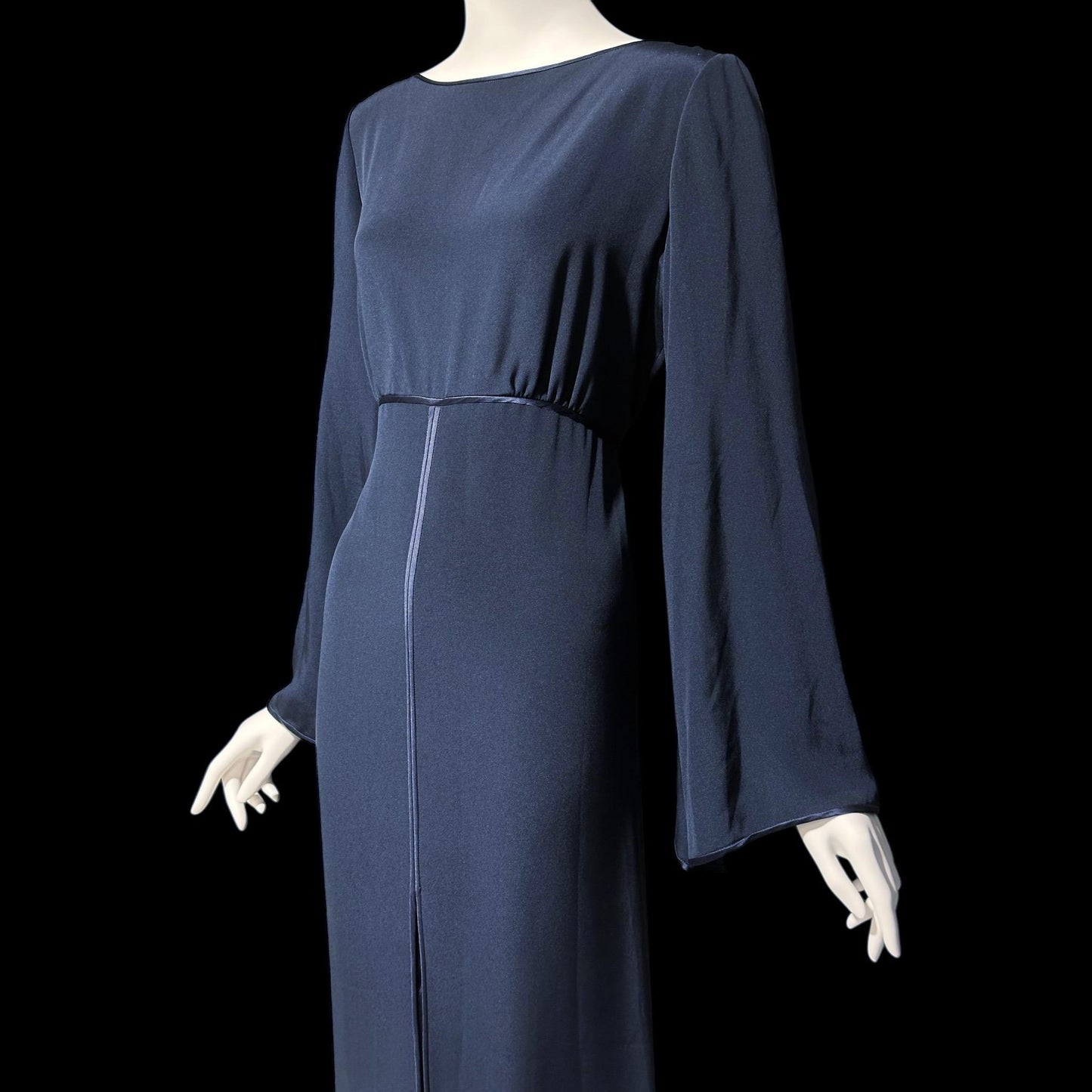 PILAR ROSSI COUTURE, vintage 1990s evening dress, Midnight Blue Long Sleeve gown