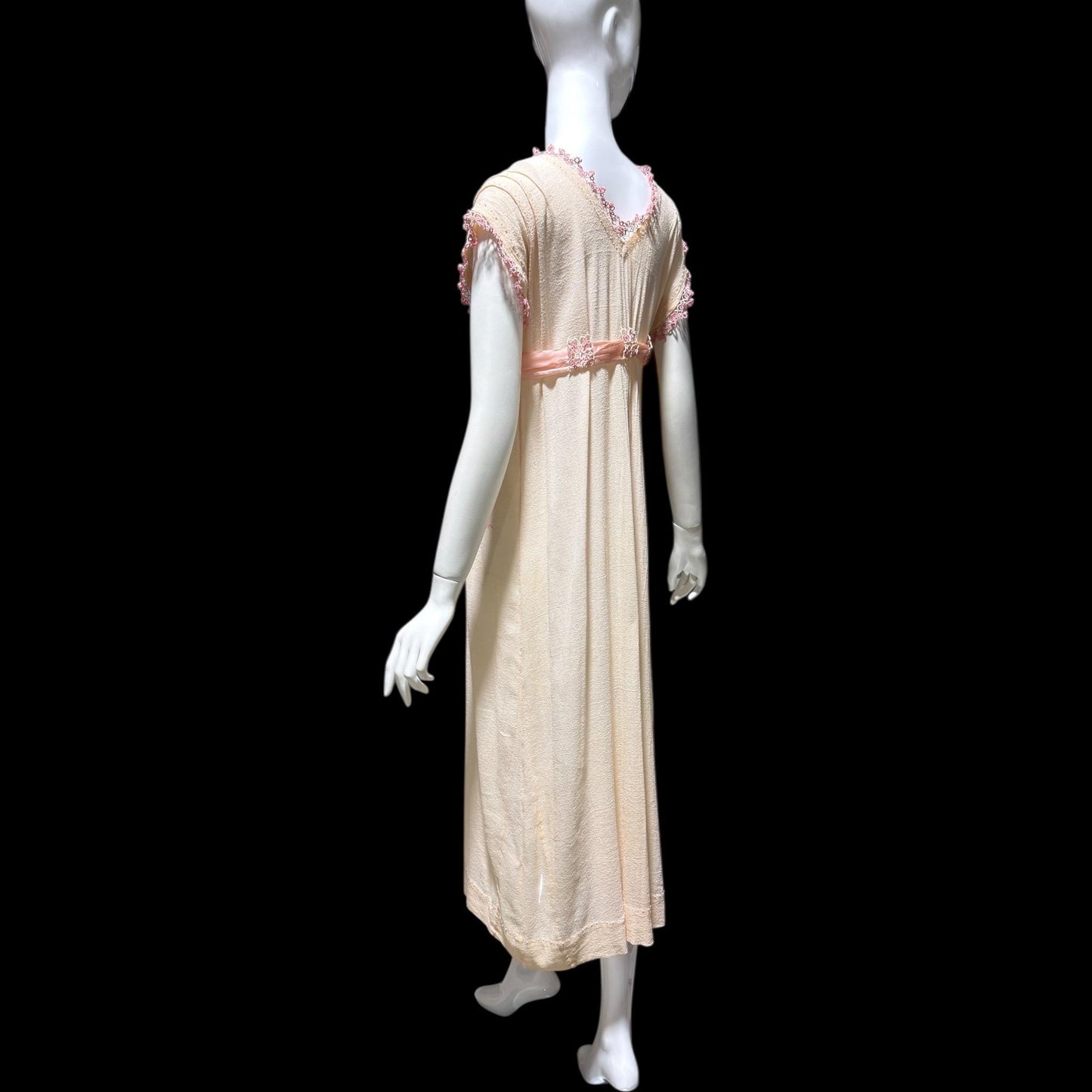 1920s vintage nightgown dress, Romantic Dusty pink cotton gauze muslin lingerie dress with needlework