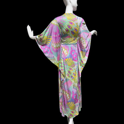 FREDERICK'S of HOLLYWOOD vintage 1970s caftan dress, psychedelic nylon Op Art kaftan House Dress