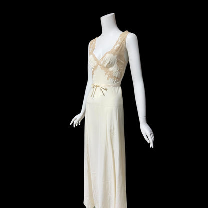 YOLANDE vintage 1930s Nightgown slip dress, Hand Made pure silk ecru wedding night dress
