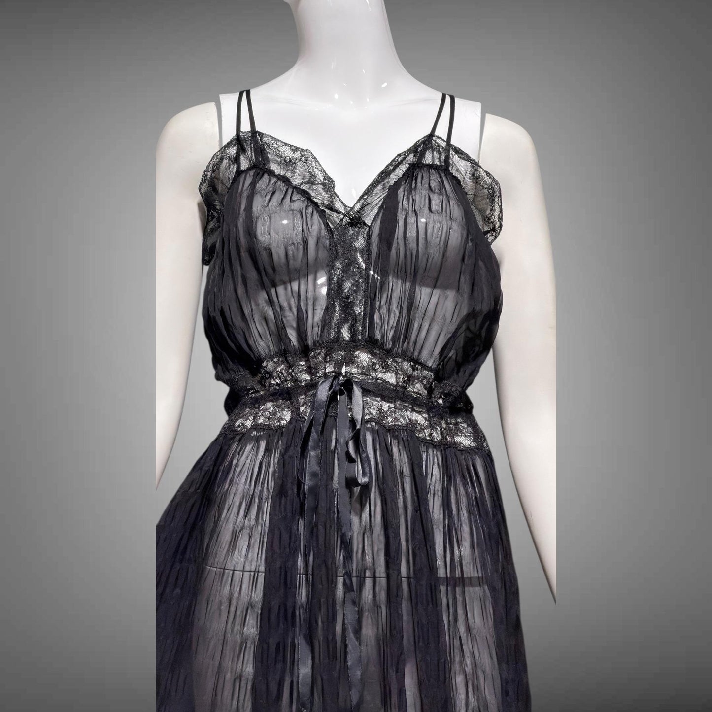 TULA vintage 1940s Nightgown slip dress, sultry black sheer waffled nylon lingerie dress, large
