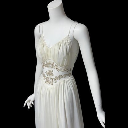 ROGERS vintage 1950s nightgown slip dress, ethereal white chiffon full length wedding night gown