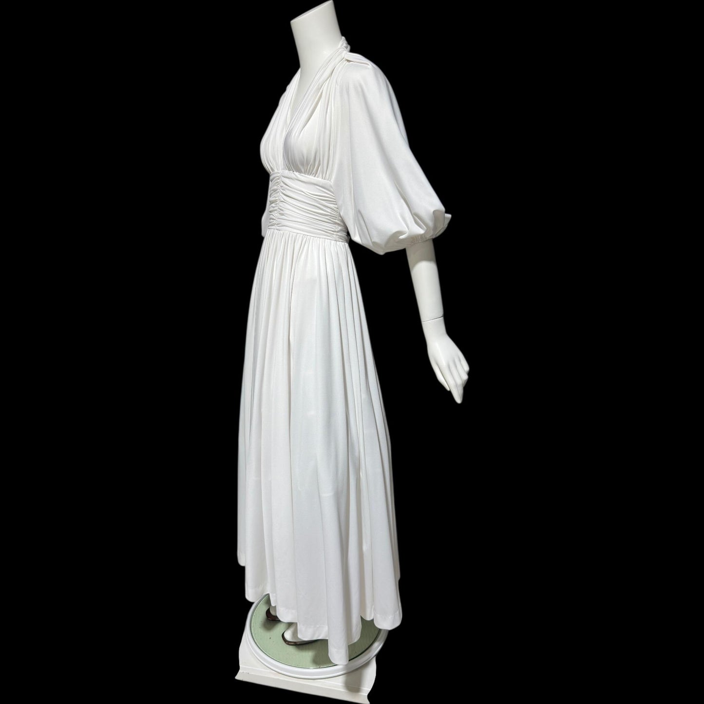 JACK HARTLEY, vintage 1970s evening gown dress, white jersey summer party dress