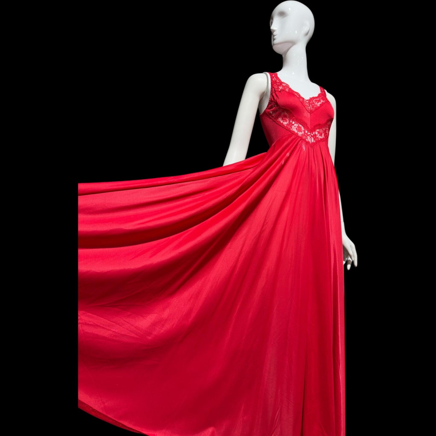 OLGA vintage 1980s nightgown slip dress, 9295 Bodysilk Lipstick Red full sweep night gown dress, stretchy