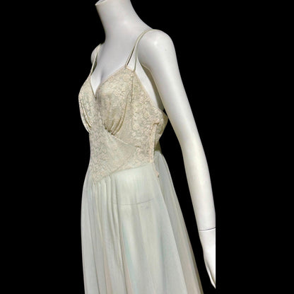 Vanity Fair Nightgown slip dress: Vintage 1940s Sheer pale green nylon and Lace Old Hollywood Glamour gown
