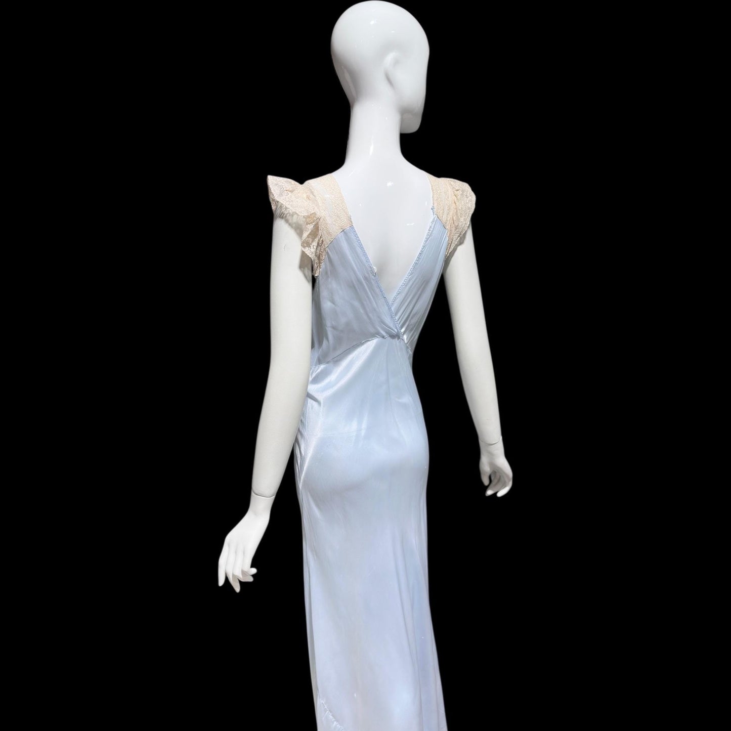 1940s vintage nightgown slip dress, INTERNATIONAL, dusty blue rayon lingerie dress