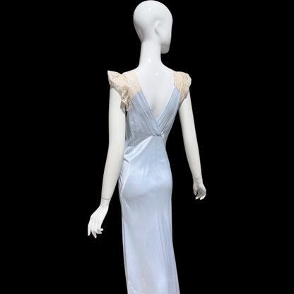 1940s vintage nightgown slip dress, INTERNATIONAL, dusty blue rayon lingerie dress