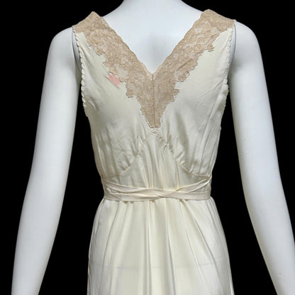 YOLANDE vintage 1930s Nightgown slip dress, Hand Made pure silk ecru wedding night dress