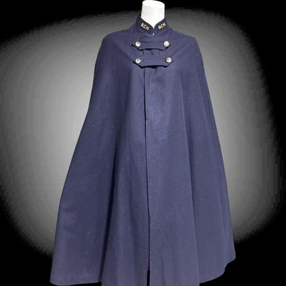 1940s vintage nurses cape, Collegiate Cap & Gown, WWII Navy Blue and red wool Nurses Cape