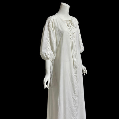 KEYLOUN, vintage 1970s caftan dress,  white cotton zip front Hippie Boho Kaftan Dress