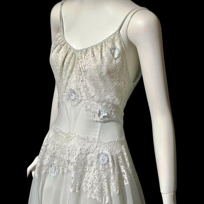 VANITY FAIR, vintage 1950s Nightgown Slip Dress, Sheer Powder Blue Nylon and Lace House Dress