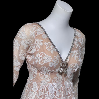 LILLIE RUBIN COLLECTION 700, vintage 1960s evening dress gown, white lace regency style formal gown