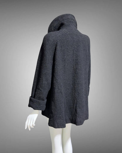 1940s vintage evening swing coat, black nubby wool jacket