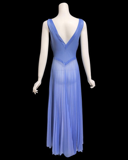 VANITY FAIR, for Julius Garfinckel, vintage 1940s chiffon nightgown, periwinkle sheer full sweep pleated gown