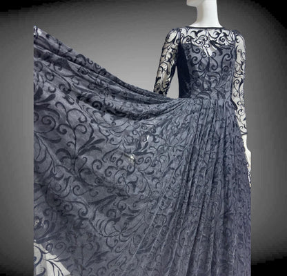 CAROLINE CHARLES, vintage 1980s evening dress ball gown, Made in England, Neiman Marcus Black formal dress