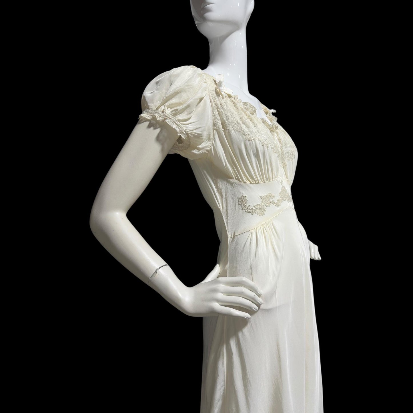 TROUSSEAU vintage 1940s nightgown slip dress, creamy white rayon night dress, full length